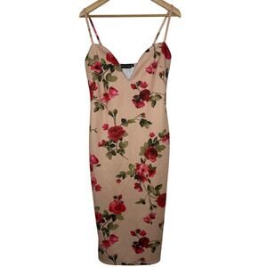 PrettyLittleThing Peach Cream Red Rose Midi Dress size 12